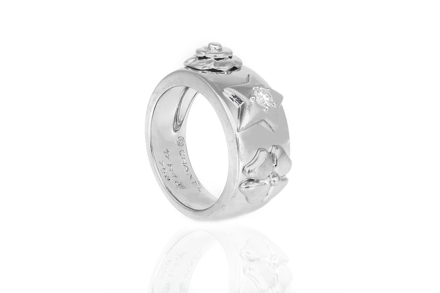 Chanel Floral Motif White Gold Ring