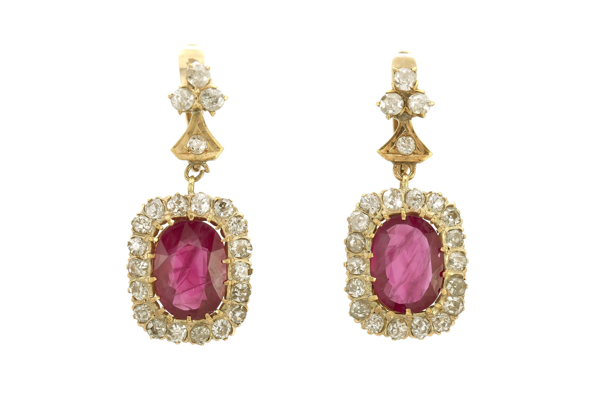 Antique Victorian 6.19 Carat Ruby & Diamond Halo Drop Earrings