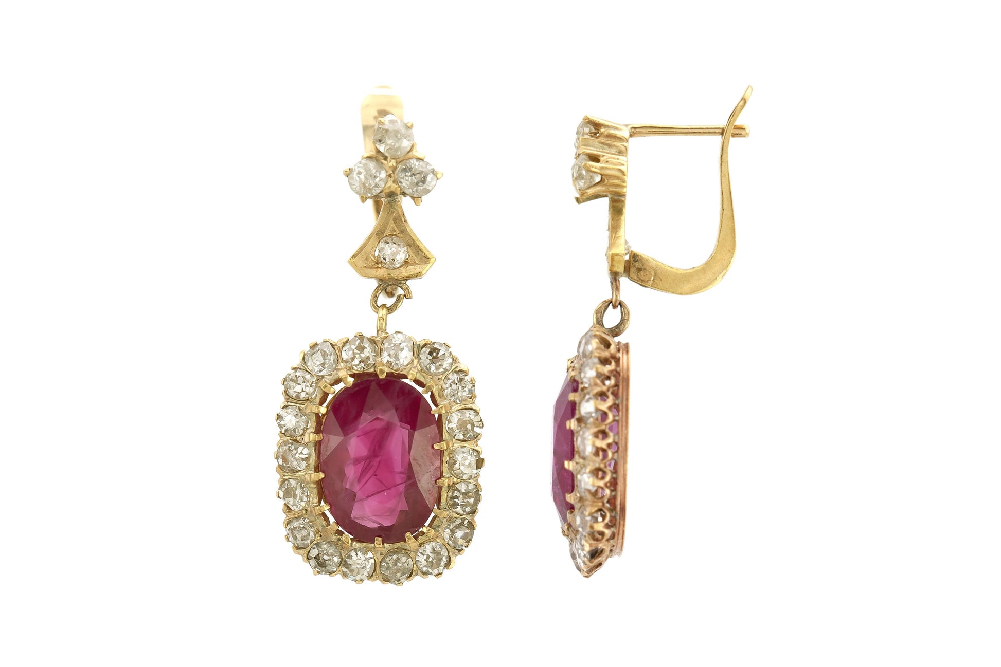 Antique Victorian 6.19 Carat Ruby & Diamond Halo Drop Earrings