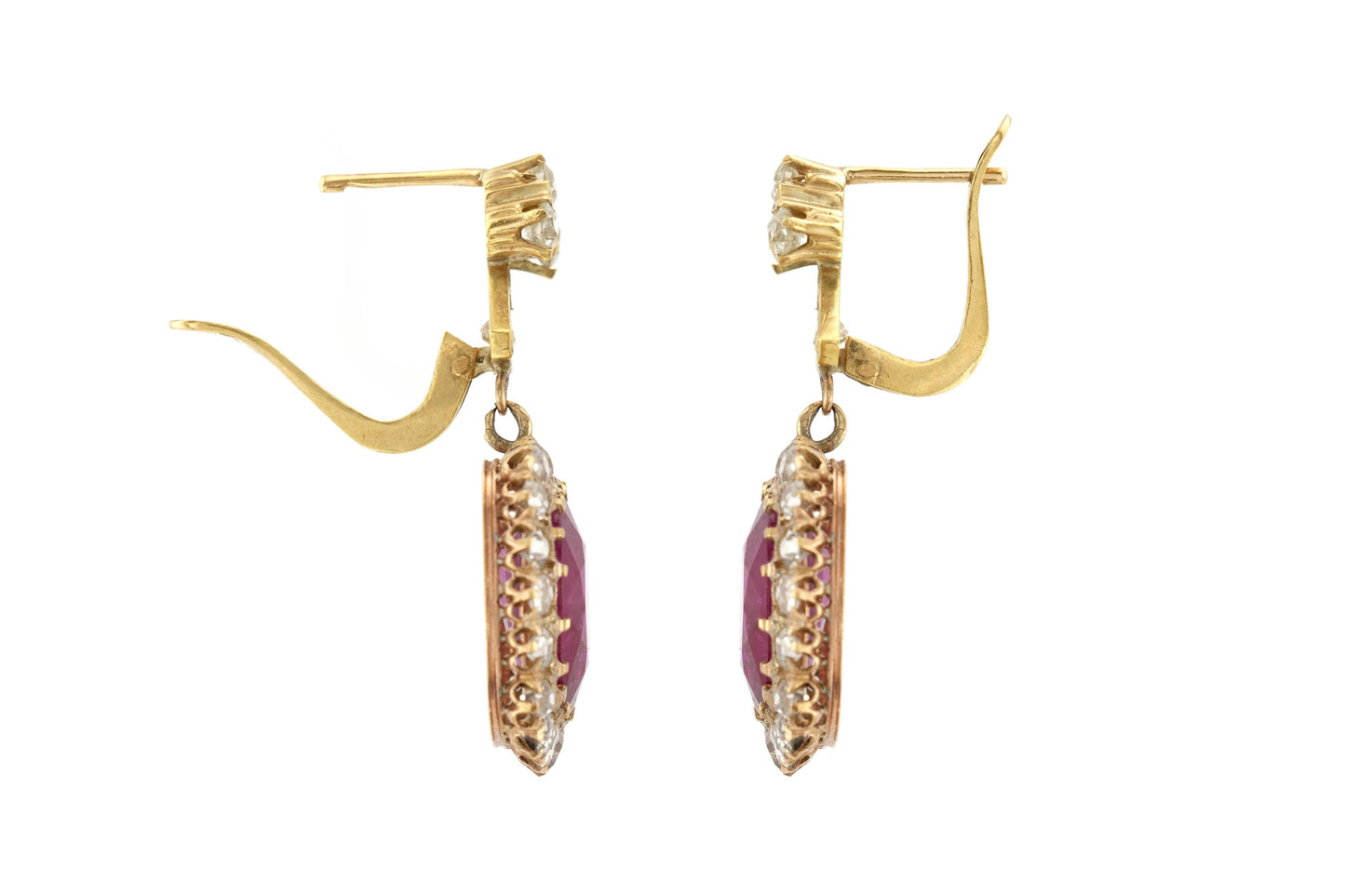 Antique Victorian 6.19 Carat Ruby & Diamond Halo Drop Earrings