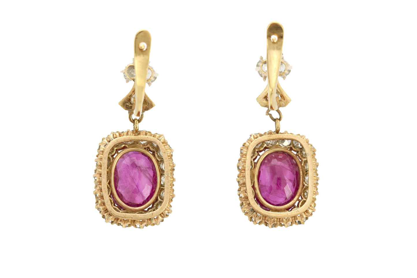 Antique Victorian 6.19 Carat Ruby & Diamond Halo Drop Earrings