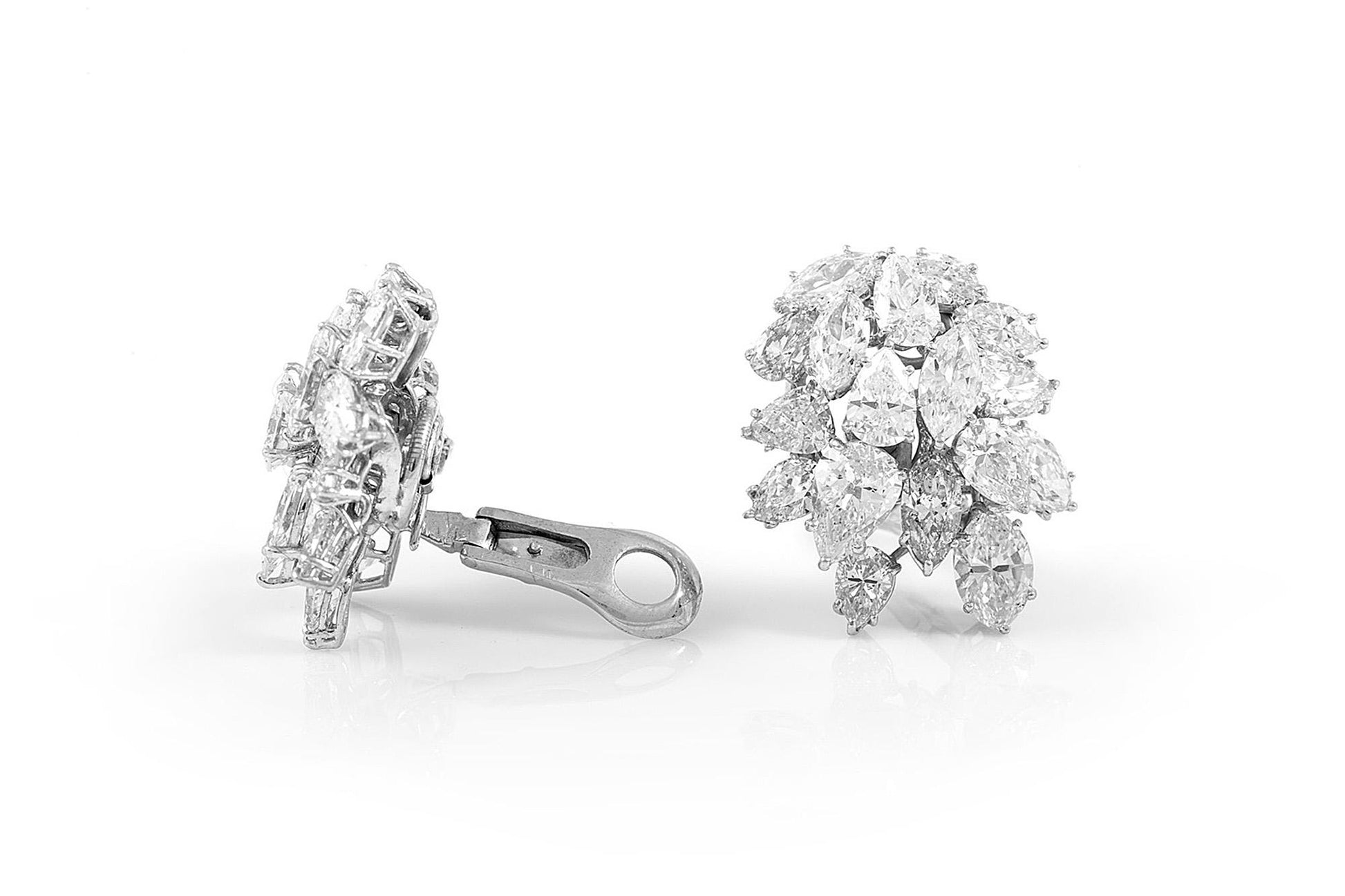 Vintage 1950s 32.00 Carat Pear-Shaped and Marquise Cut Diamond Cluster Earrings