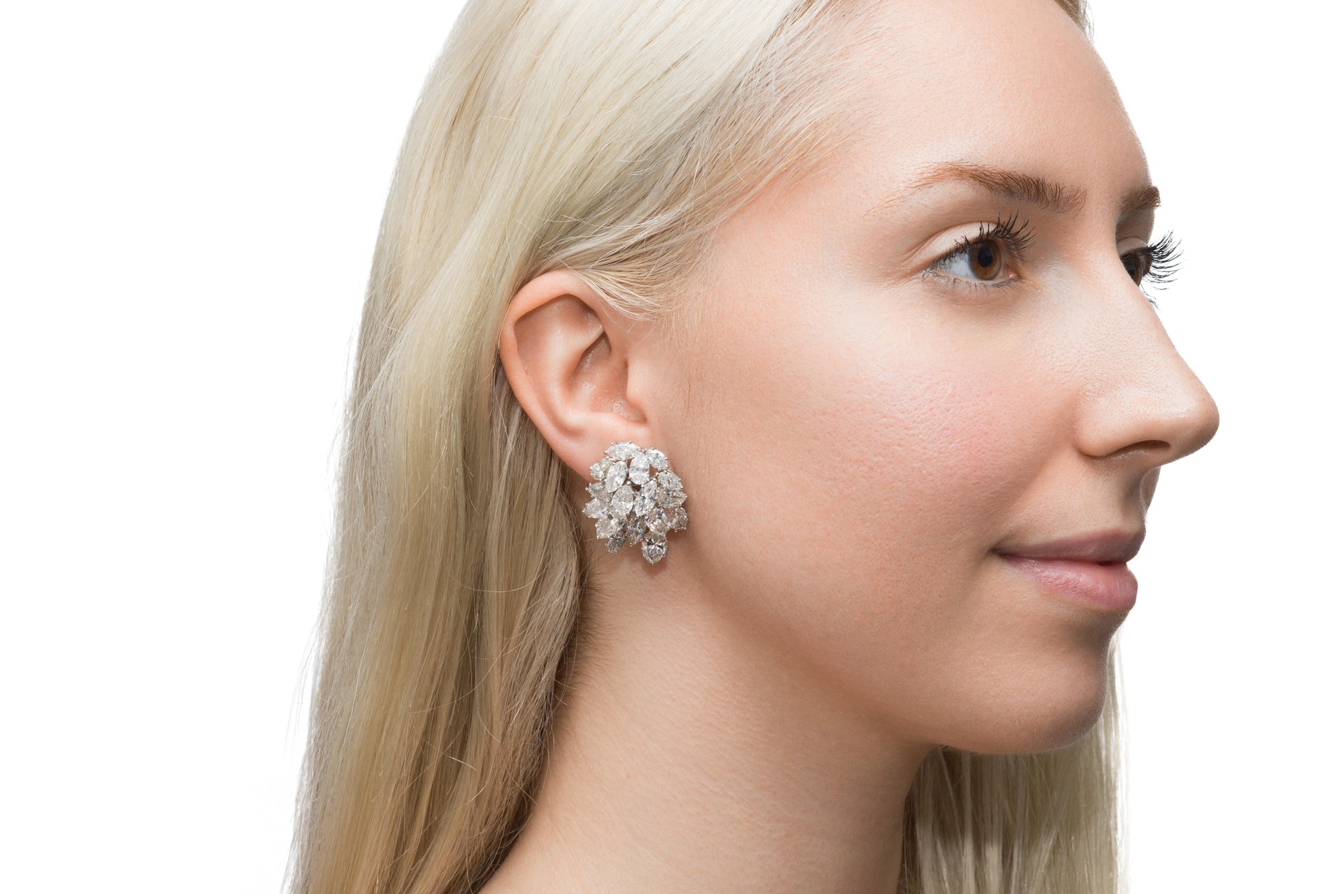 Vintage 1950s 32.00 Carat Pear-Shaped and Marquise Cut Diamond Cluster Earrings