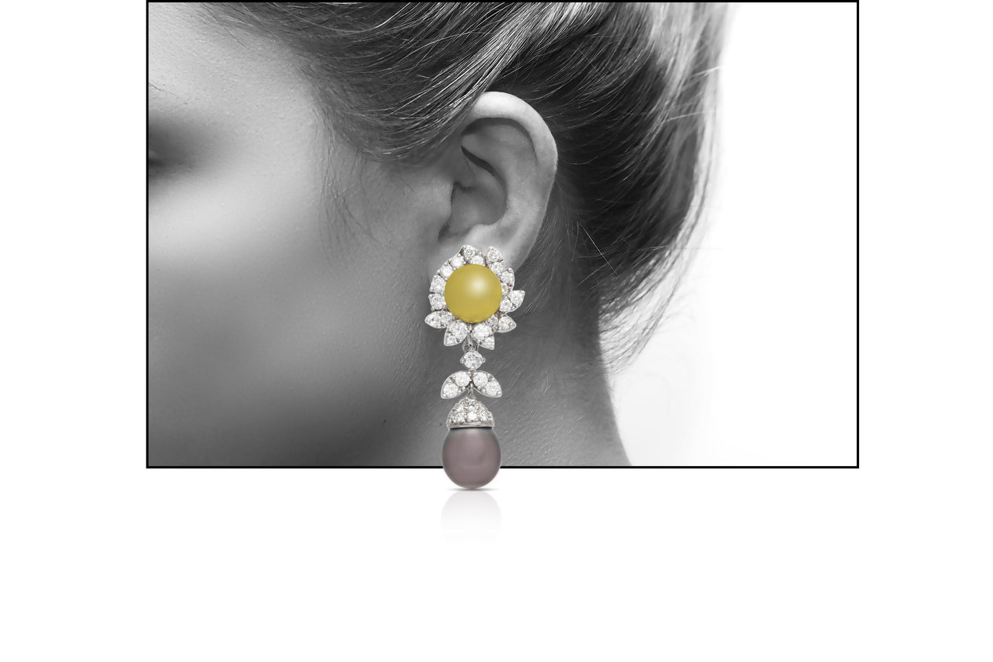 Tahitian Pearl and 5.84 Carat Diamond Dangle Earrings