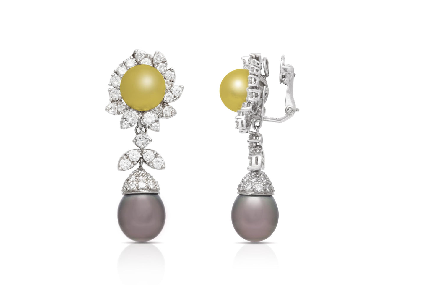 Tahitian Pearl and 5.84 Carat Diamond Dangle Earrings
