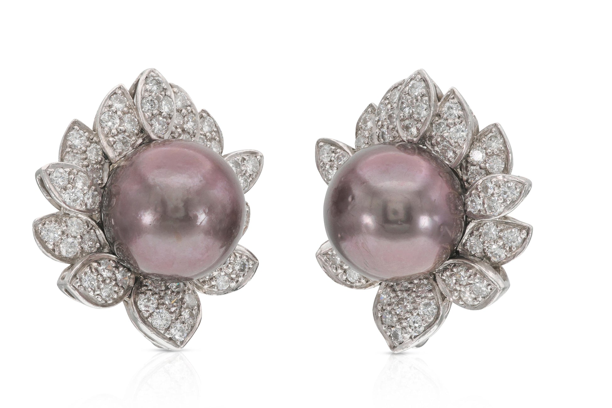 Vintage 1970s Tahitian Pearl Earrings with Diamonds