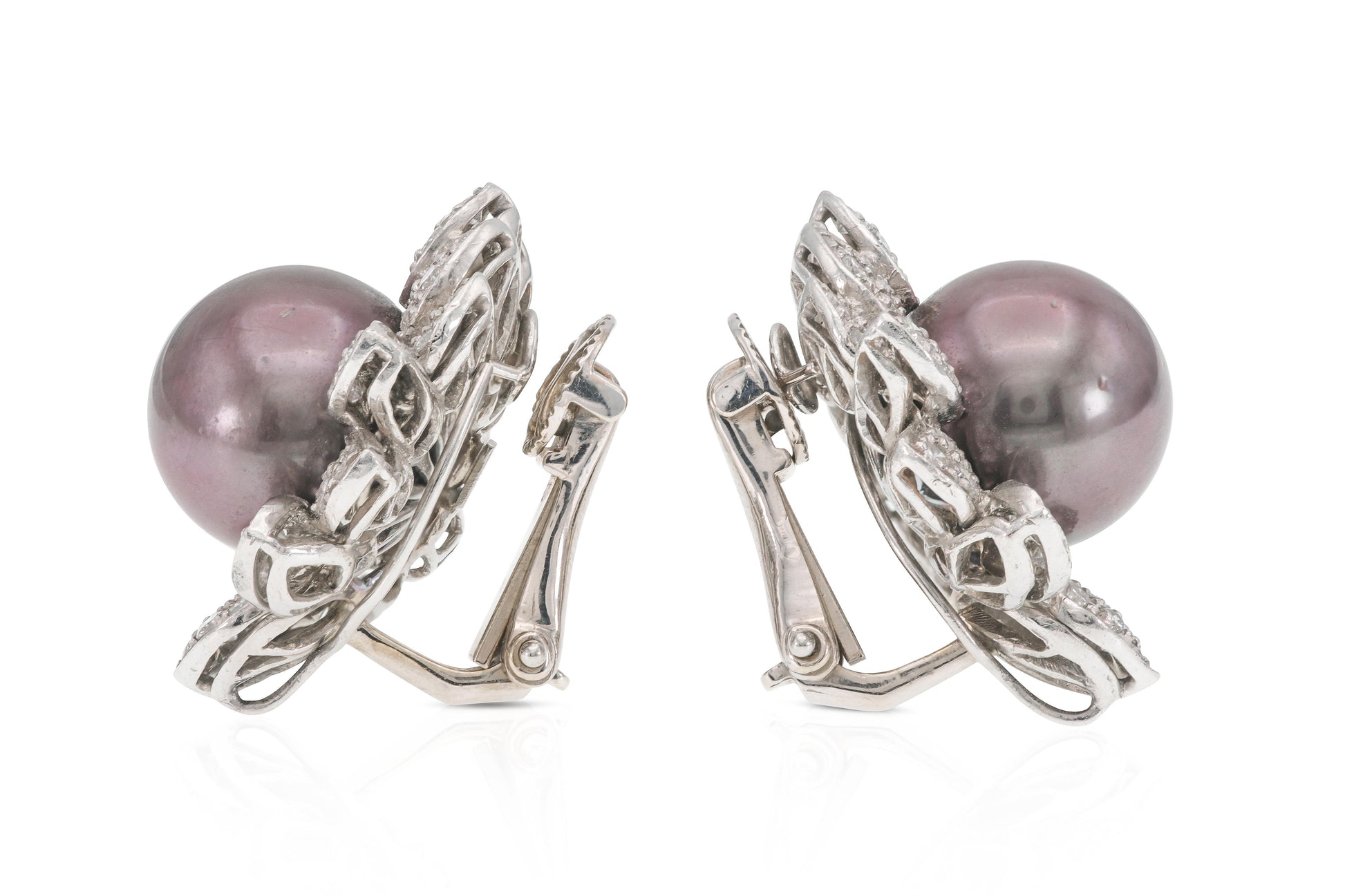 Vintage 1970s Tahitian Pearl Earrings with Diamonds
