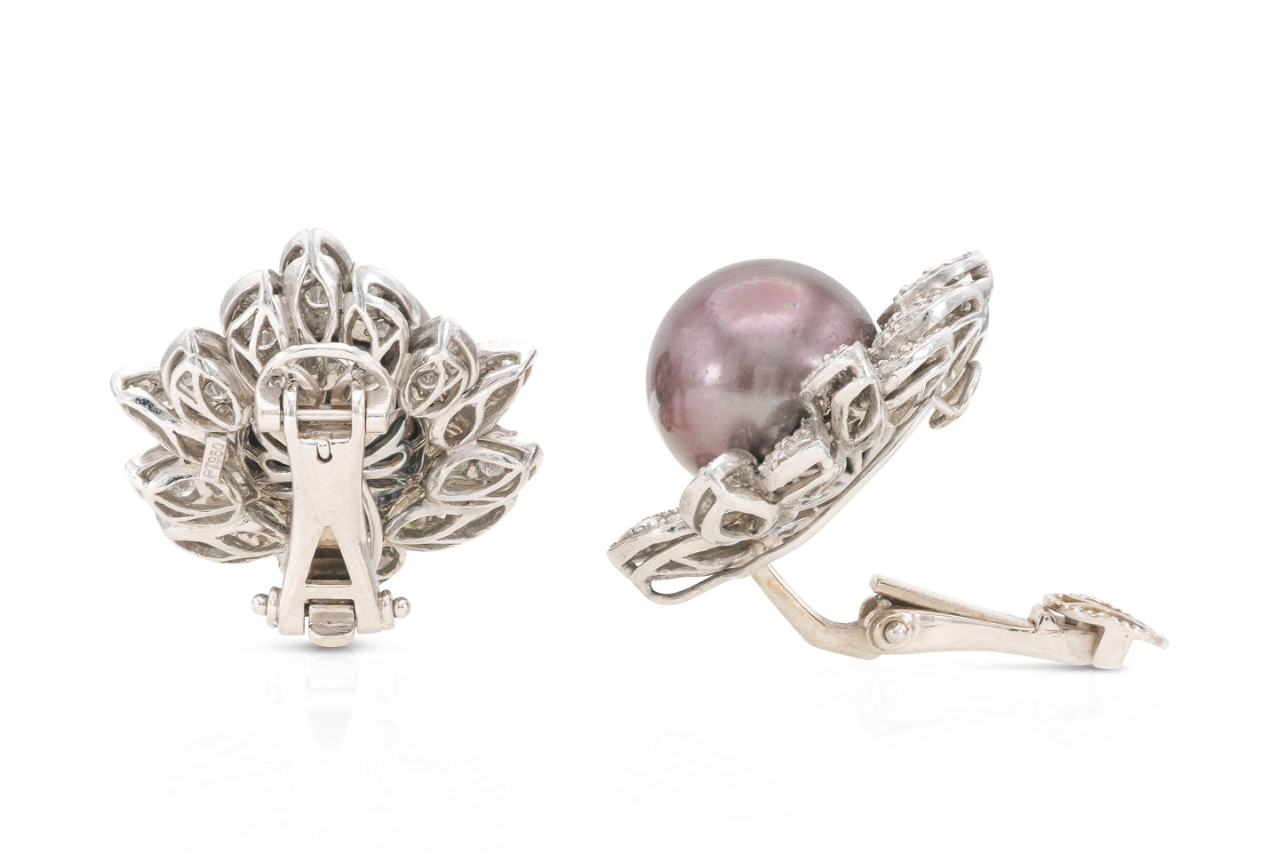 Vintage 1970s Tahitian Pearl Earrings with Diamonds