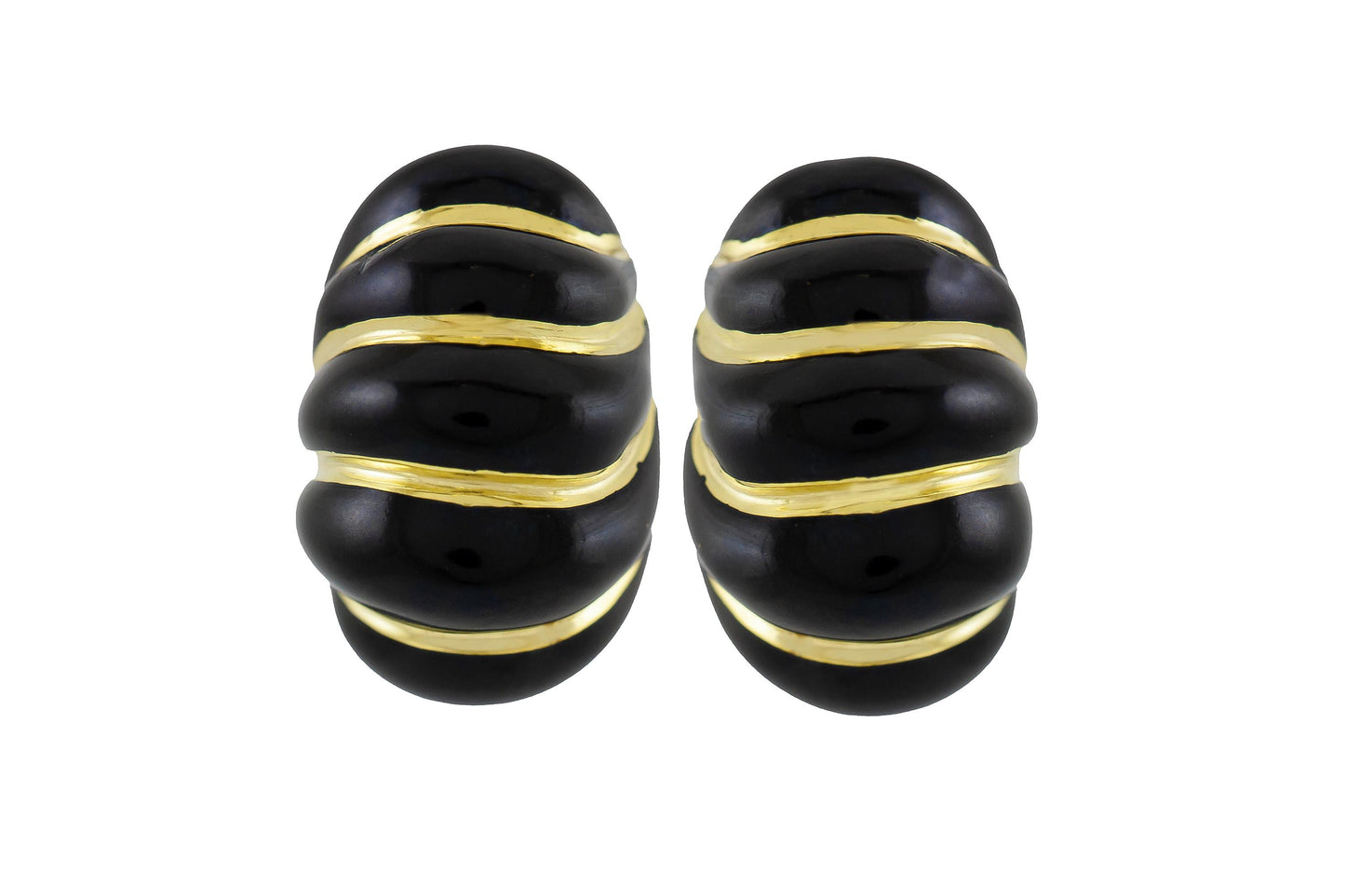 David Webb Black Enamel and Gold Earrings