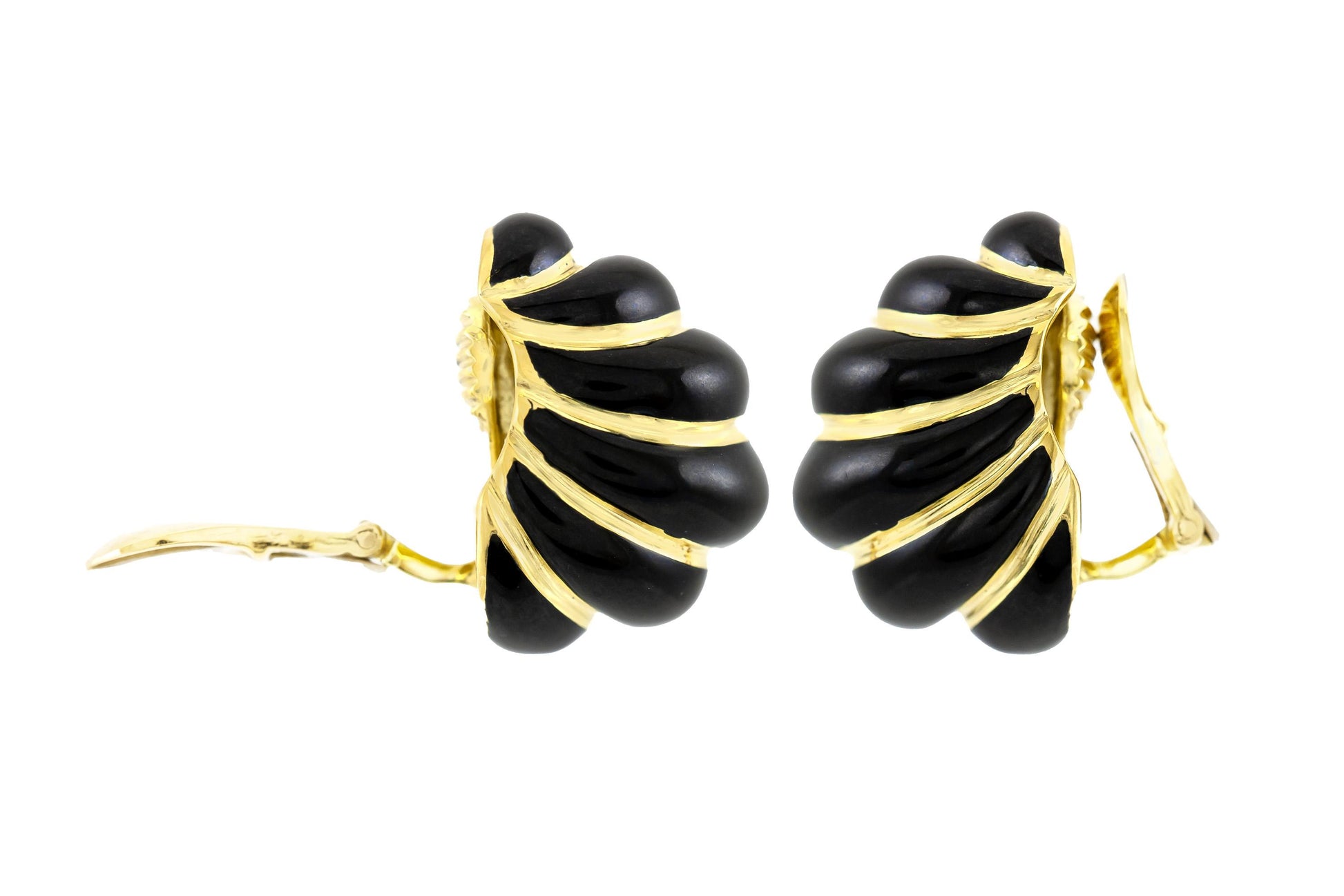 David Webb Black Enamel and Gold Earrings