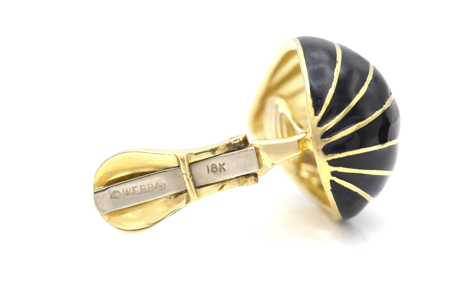 David Webb Black Enamel and Gold Almond Earrings