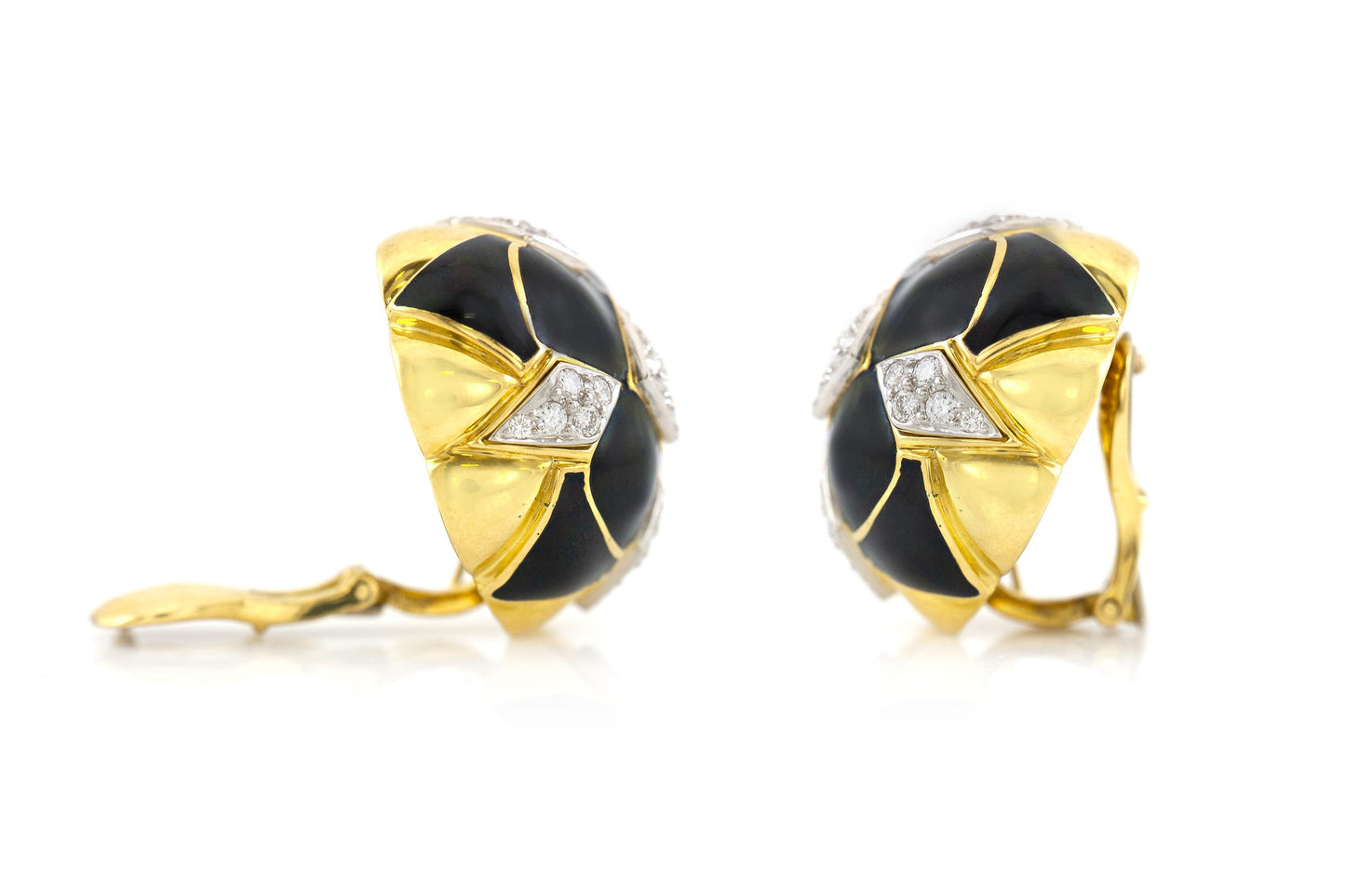David Webb Black Enamel and Diamond Earrings