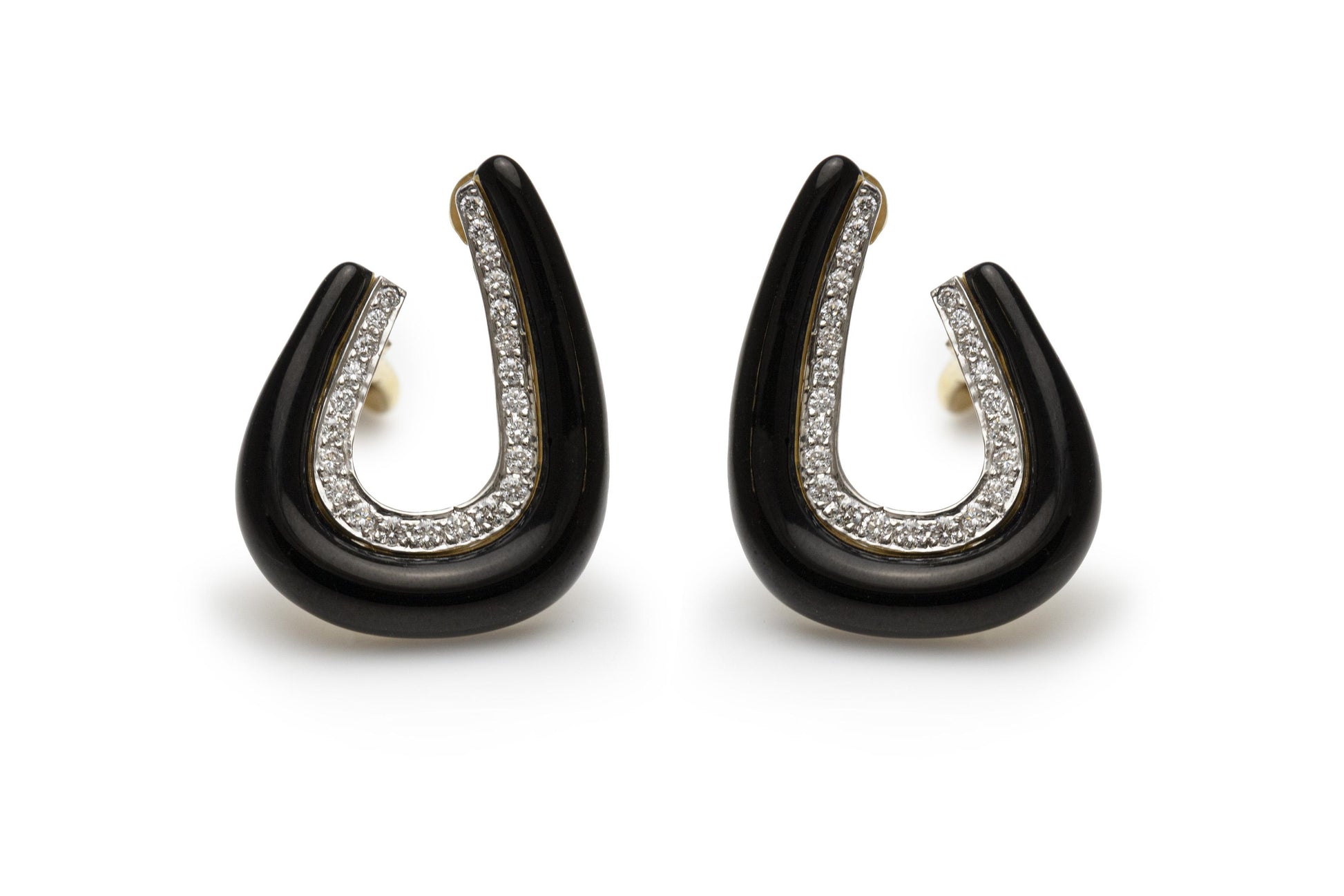 Vintage 1970s David Webb Black Enamel Diamond Earrings