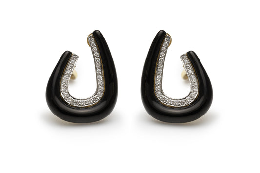 Vintage 1970s David Webb Black Enamel Diamond Earrings