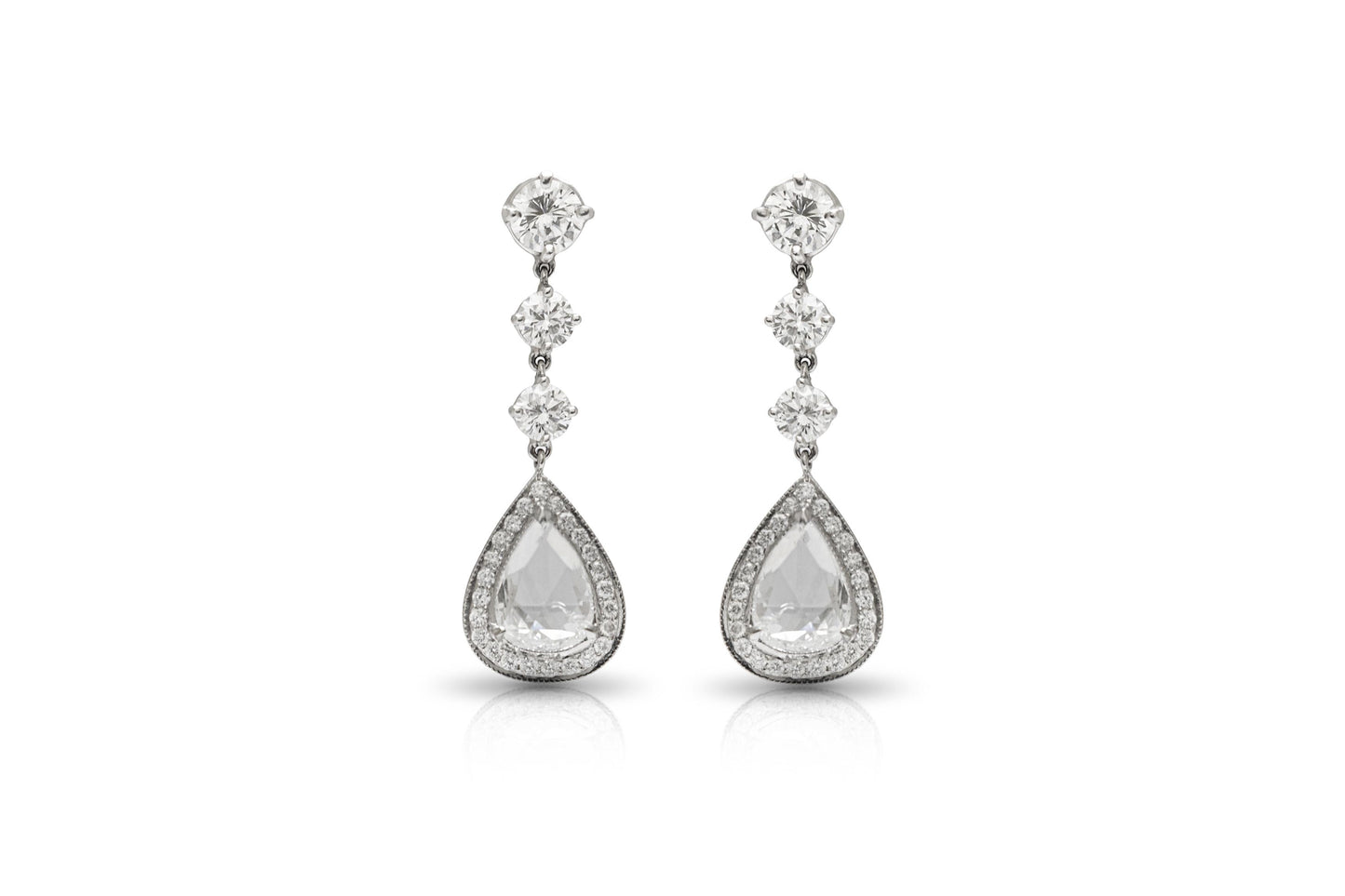 7.01 Carat Pear-Shaped Rose Cut Diamond Dangle Earrings