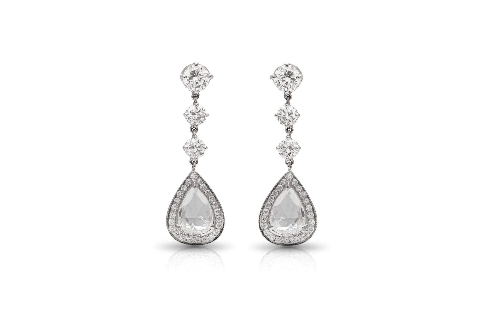 7.01 Carat Pear-Shaped Rose Cut Diamond Dangle Earrings