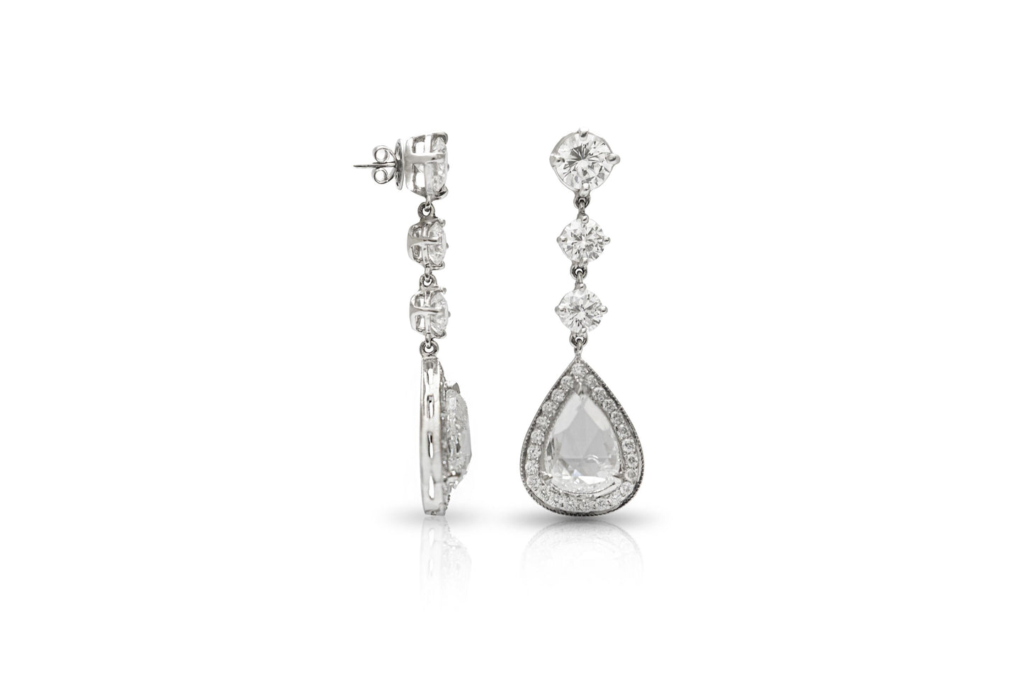 7.01 Carat Pear-Shaped Rose Cut Diamond Dangle Earrings