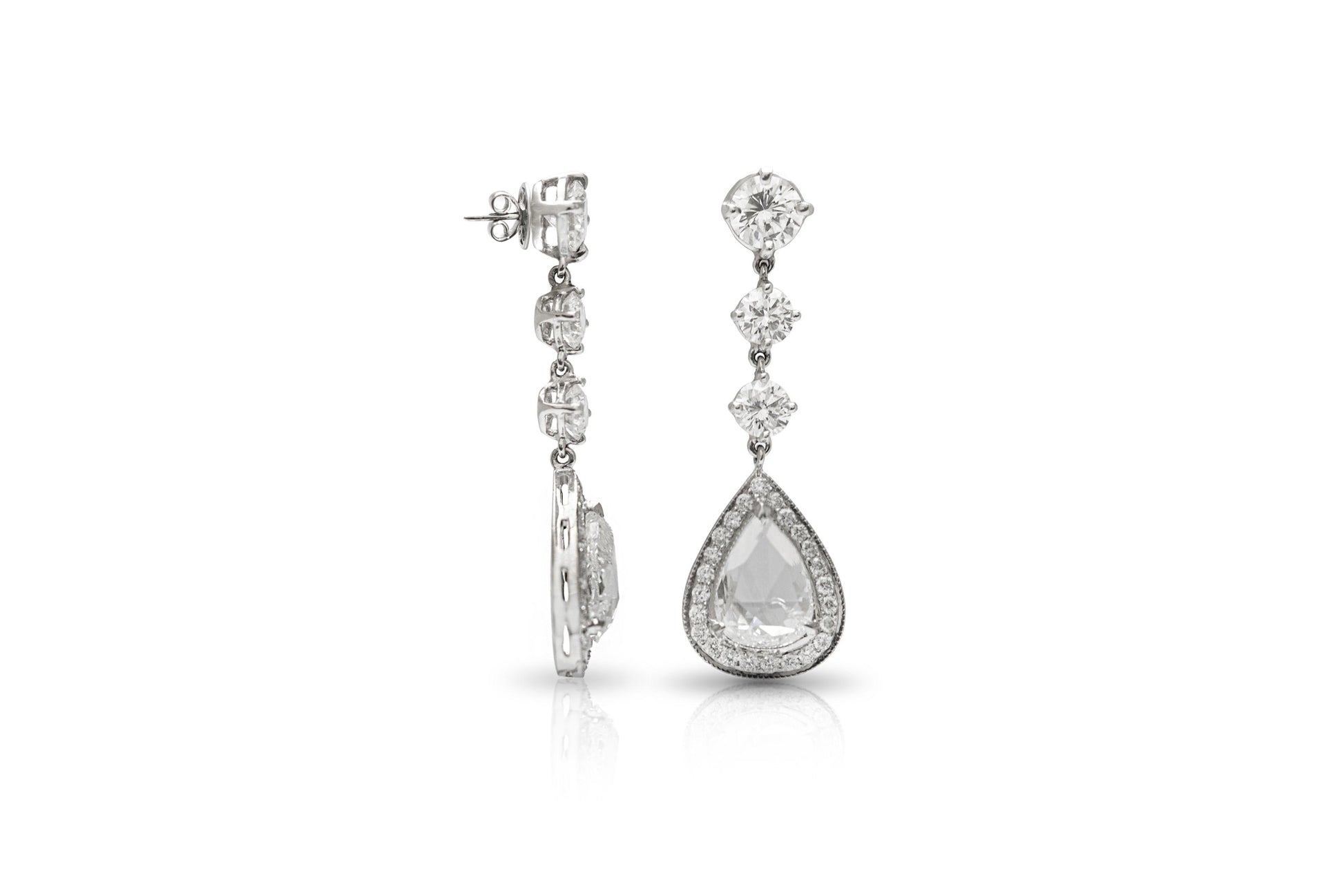 7.01 Carat Pear-Shaped Rose Cut Diamond Dangle Earrings