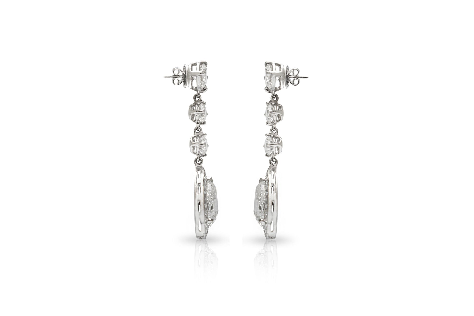 7.01 Carat Pear-Shaped Rose Cut Diamond Dangle Earrings