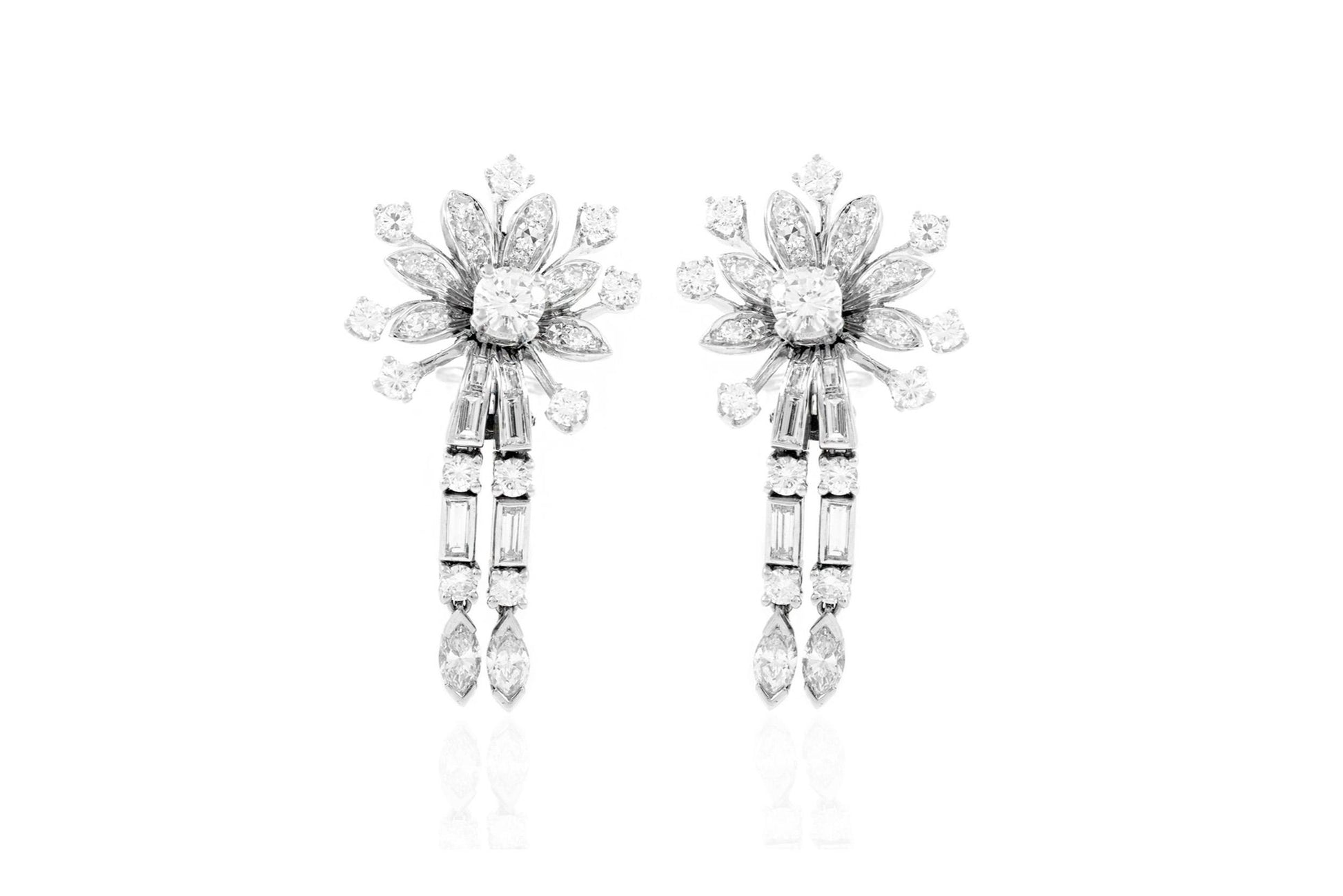 Vintage 1950s Diamond Flowers Earrings