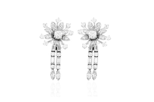 Vintage 1950s Diamond Flowers Earrings
