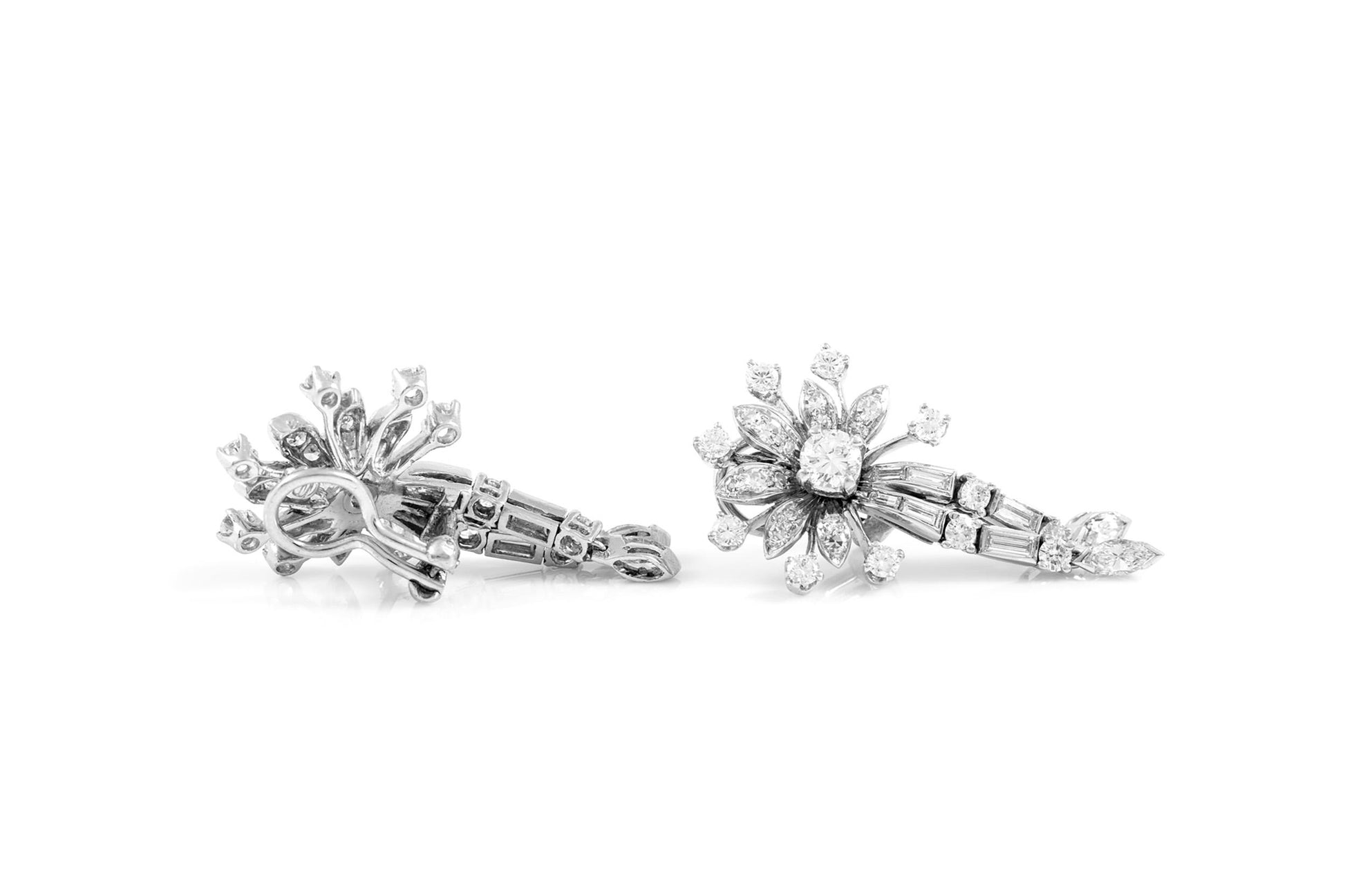 Vintage 1950s Diamond Flowers Earrings