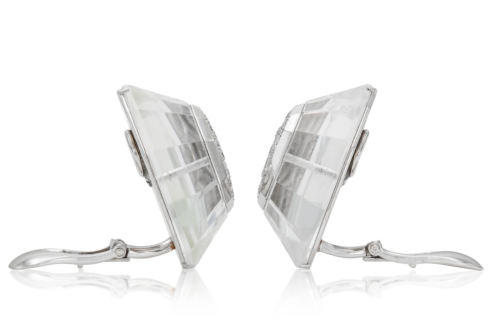 Vintage 1980s David Webb Rock Crystal and Diamond Earrings