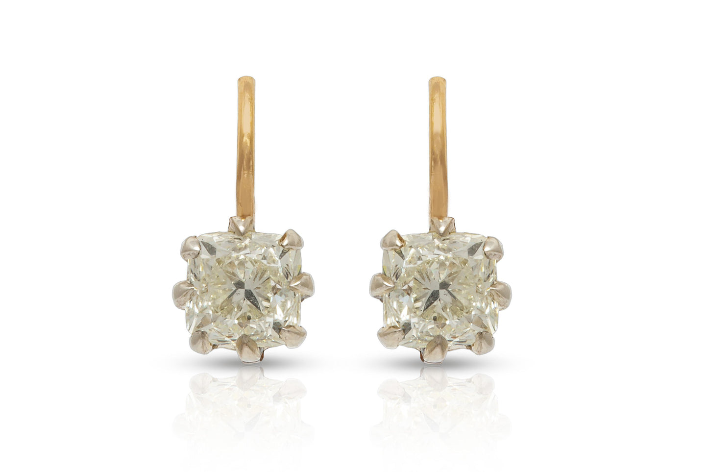 2.47 Carat Old Mine Cut Diamond Drop Earrings