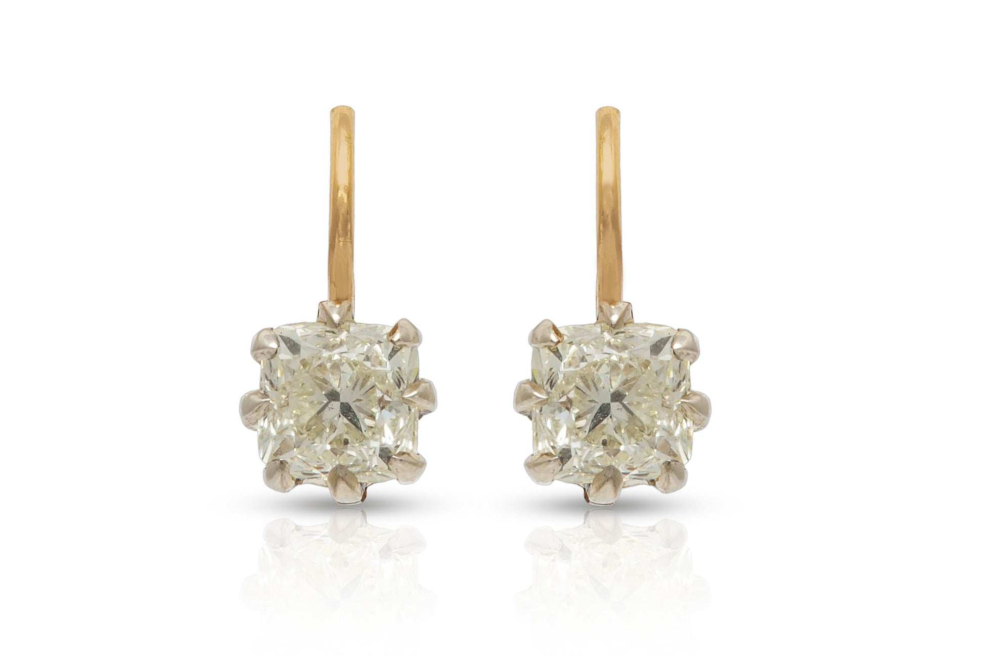 2.47 Carat Old Mine Cut Diamond Drop Earrings