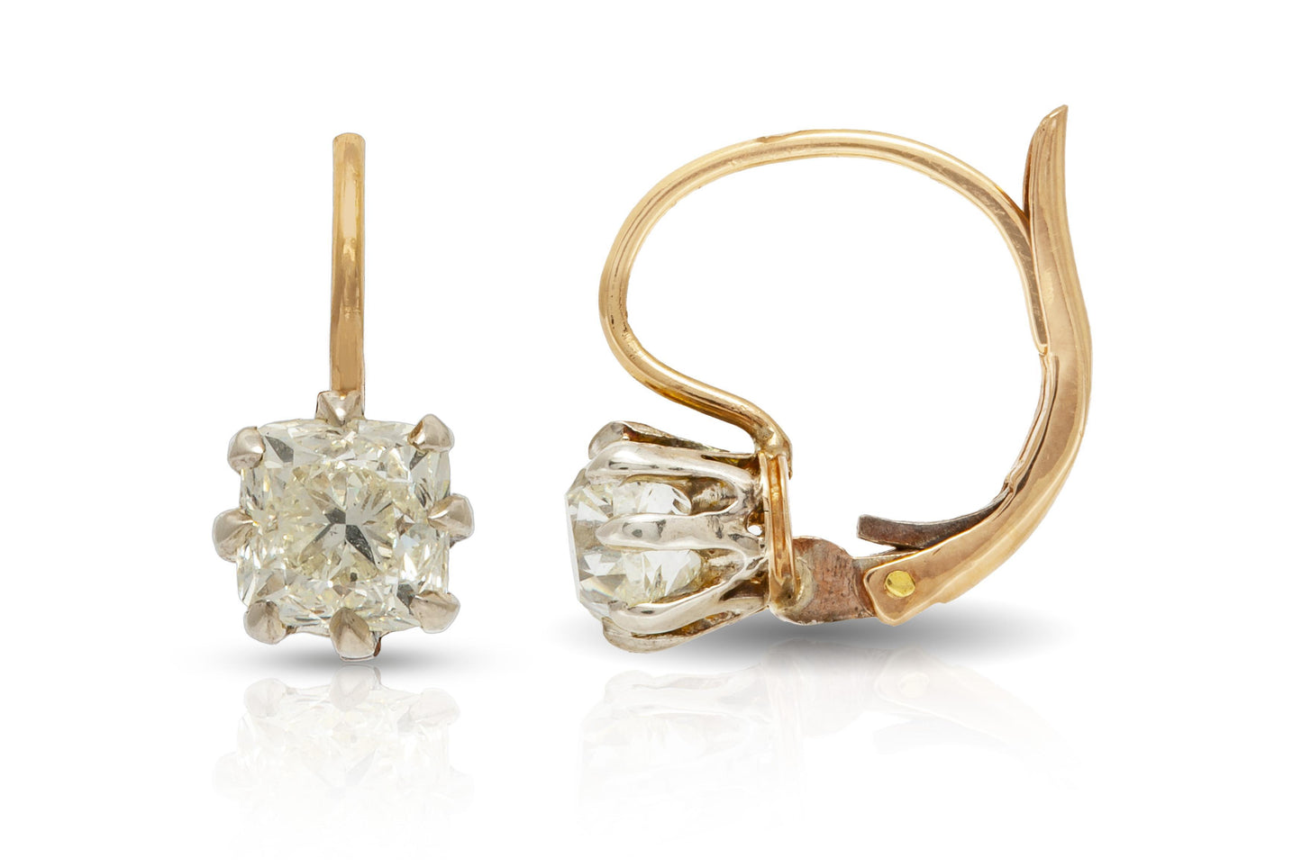 2.47 Carat Old Mine Cut Diamond Drop Earrings