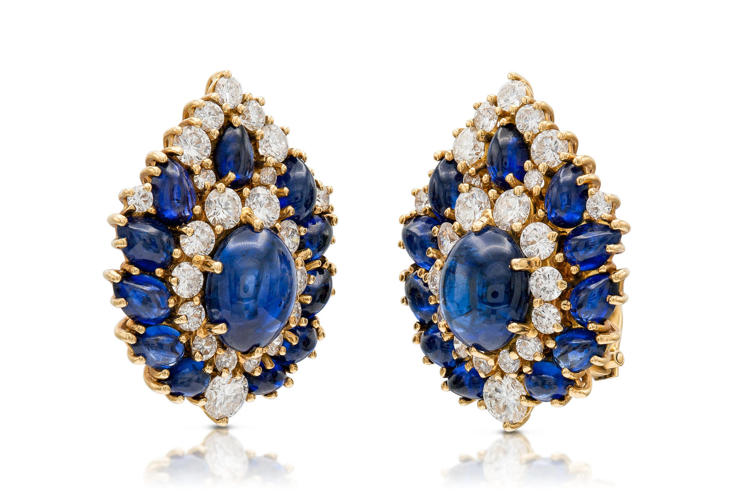 Vintage 1960s Harry Winston Cabochon Sapphire and Diamond Earrings