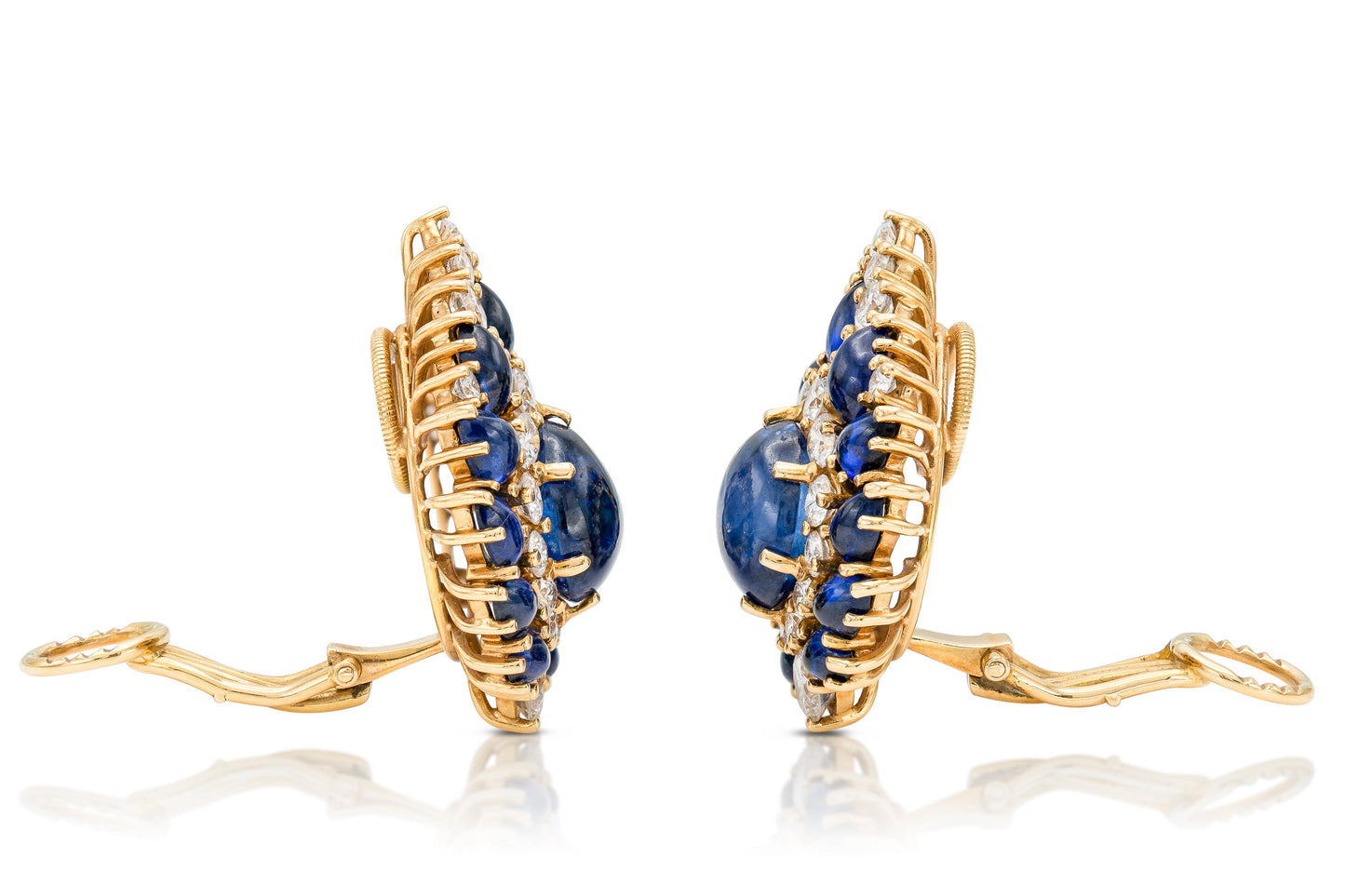 Vintage 1960s Harry Winston Cabochon Sapphire and Diamond Earrings