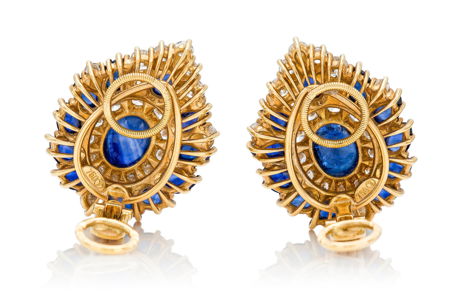 Vintage 1960s Harry Winston Cabochon Sapphire and Diamond Earrings