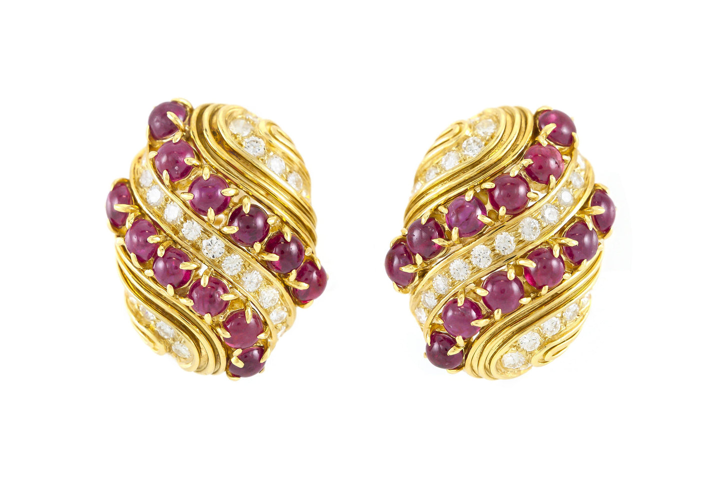 Vintage 1980s Harry Winston Cabochon Ruby and Diamond Earrings