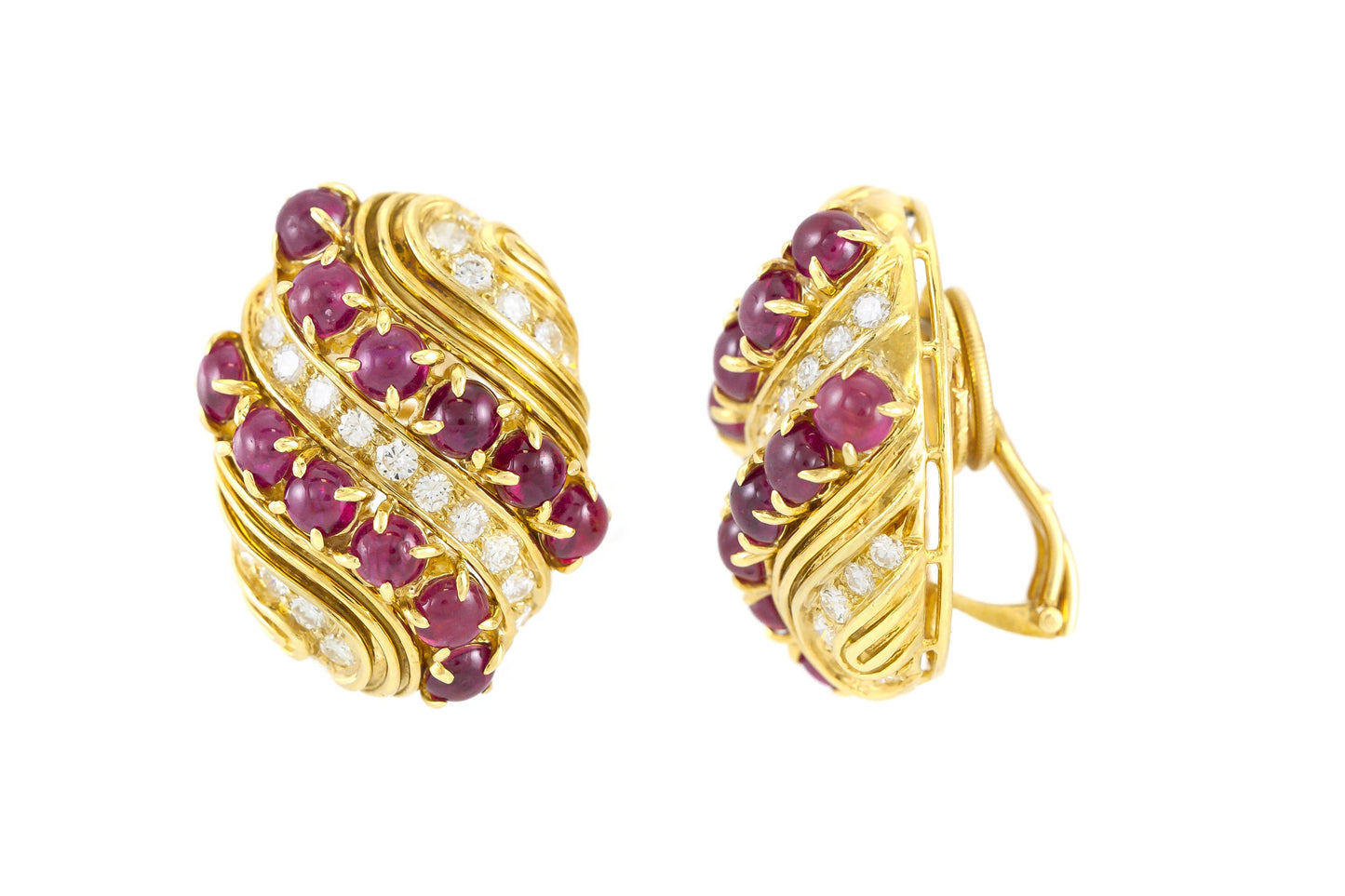 Vintage 1980s Harry Winston Cabochon Ruby and Diamond Earrings