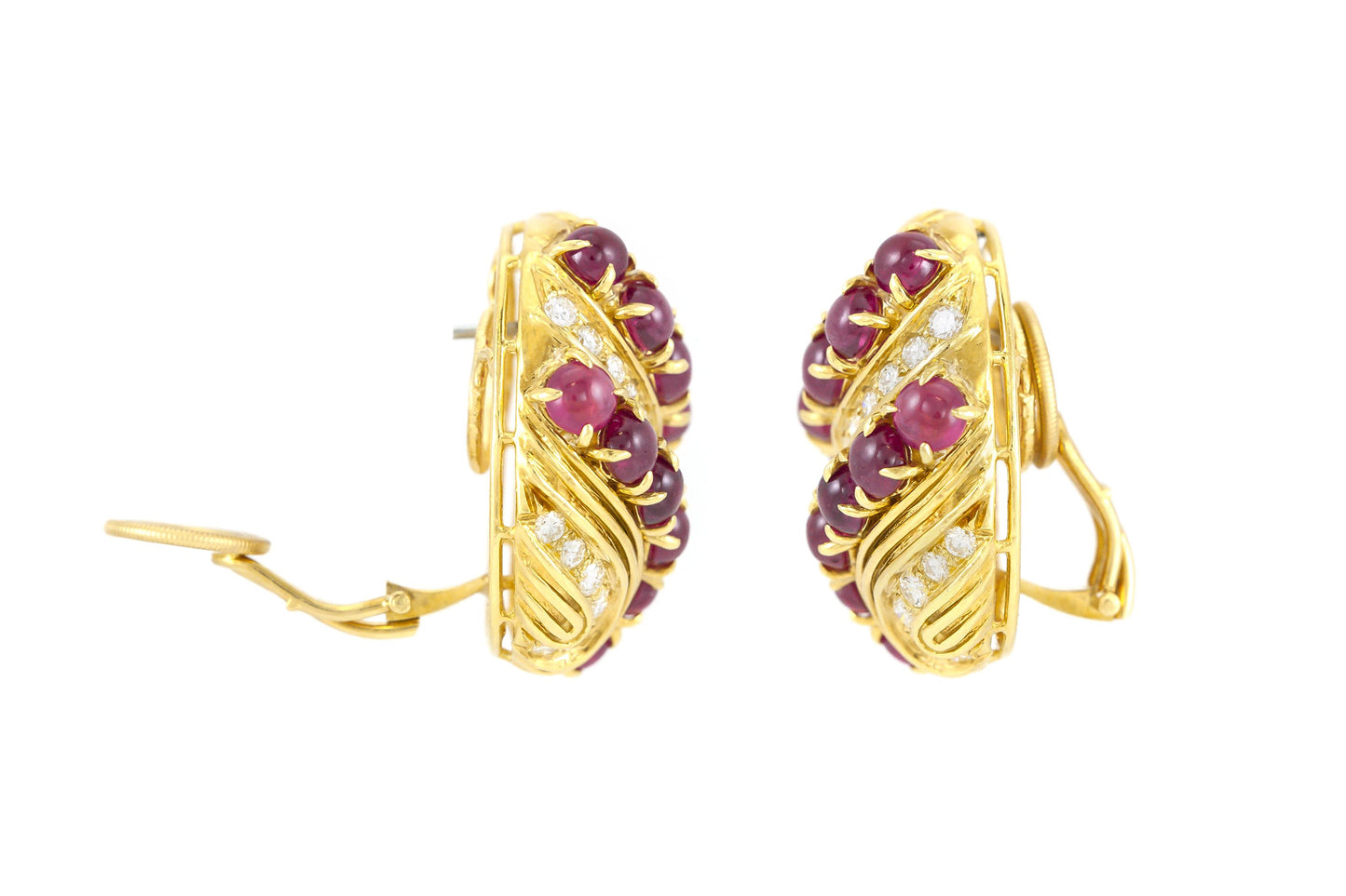 Vintage 1980s Harry Winston Cabochon Ruby and Diamond Earrings