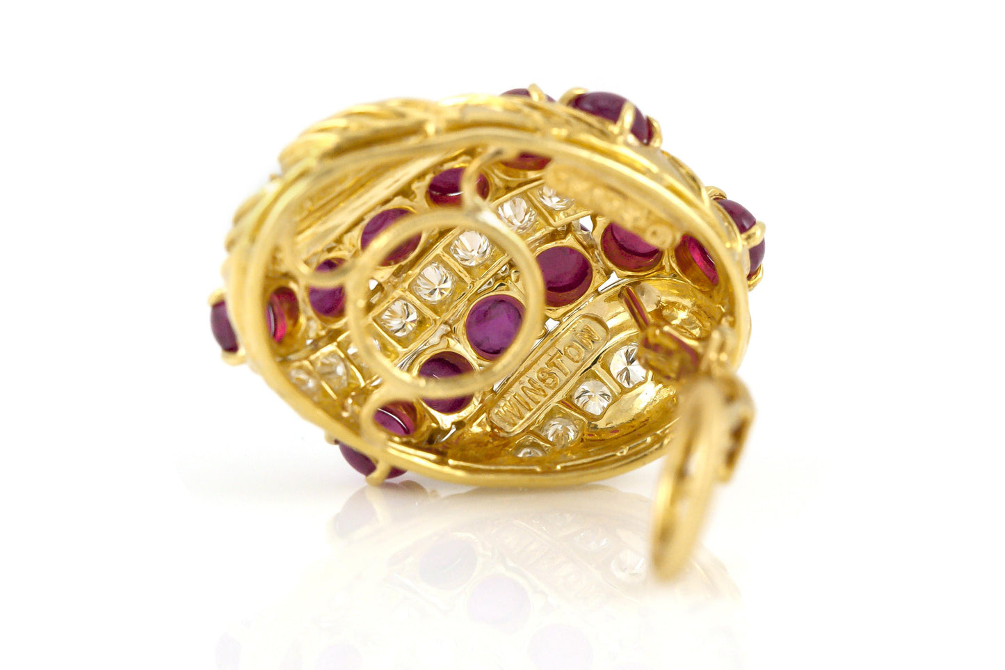 Vintage 1980s Harry Winston Cabochon Ruby and Diamond Earrings