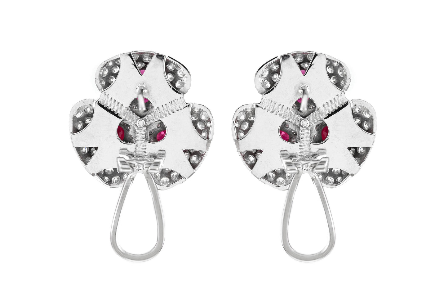 6.00 Carat Ruby and 6.00 Carat Diamond Flower Earrings