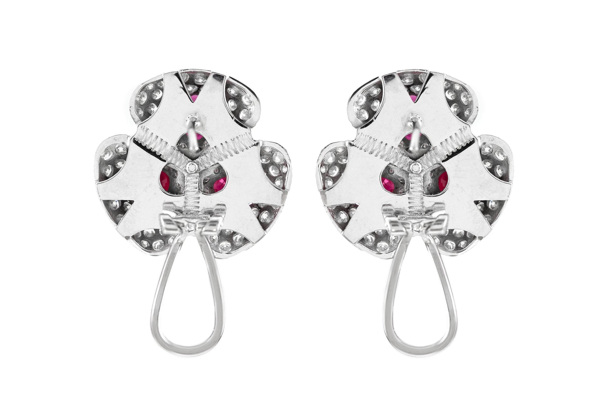 6.00 Carat Ruby and 6.00 Carat Diamond Flower Earrings