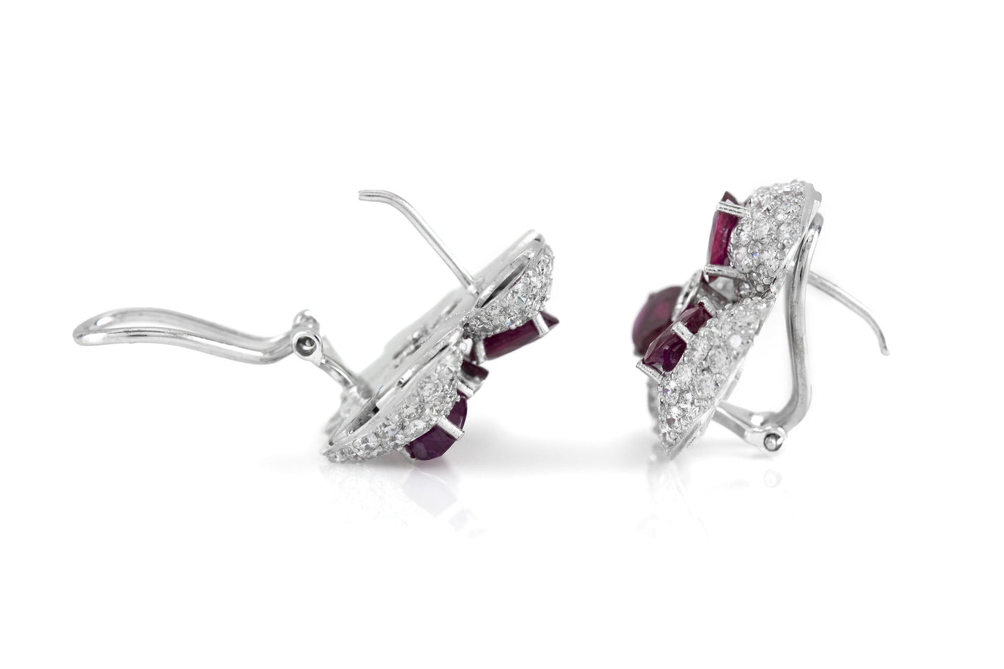 6.00 Carat Ruby and 6.00 Carat Diamond Flower Earrings