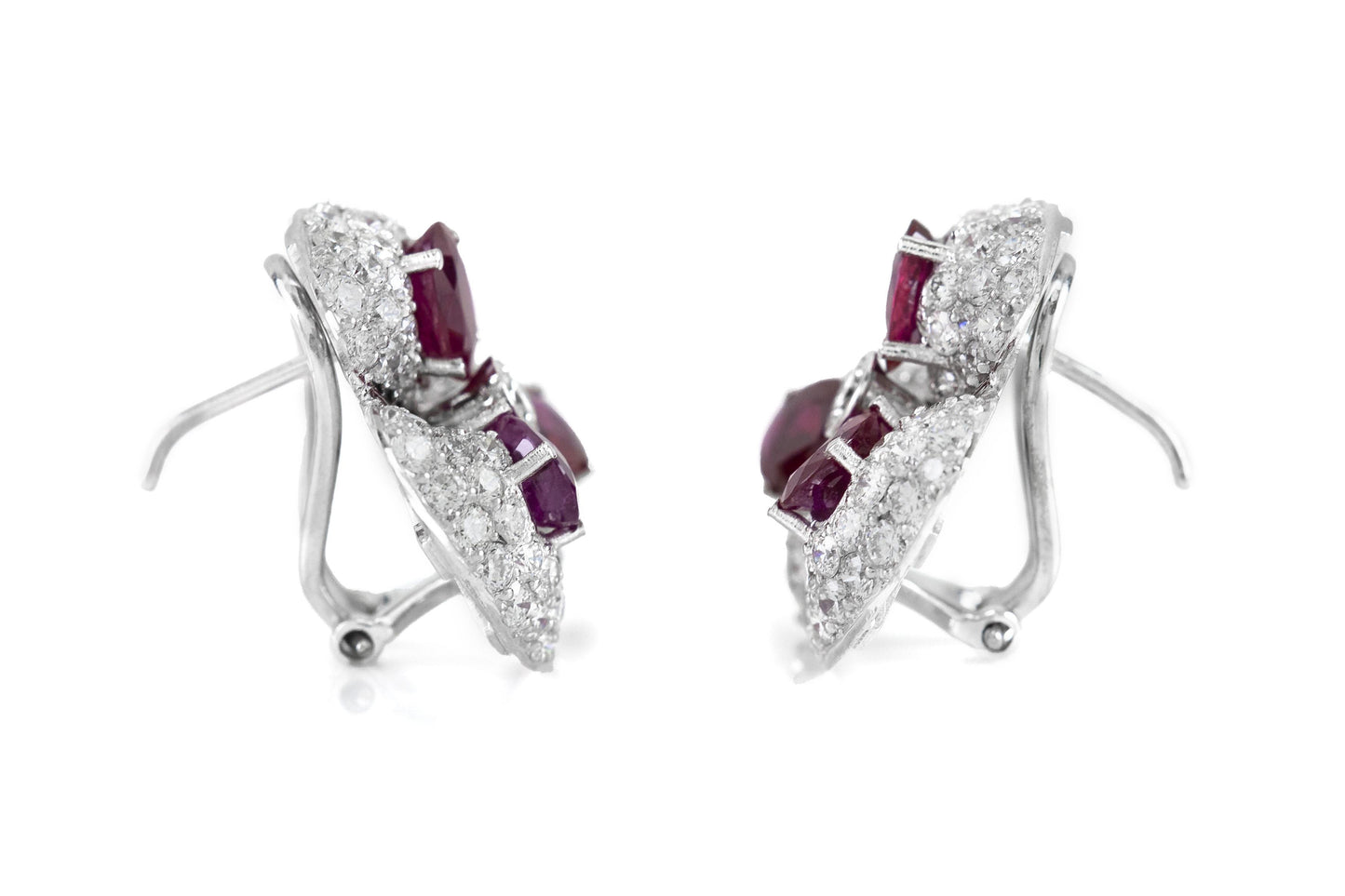 6.00 Carat Ruby and 6.00 Carat Diamond Flower Earrings