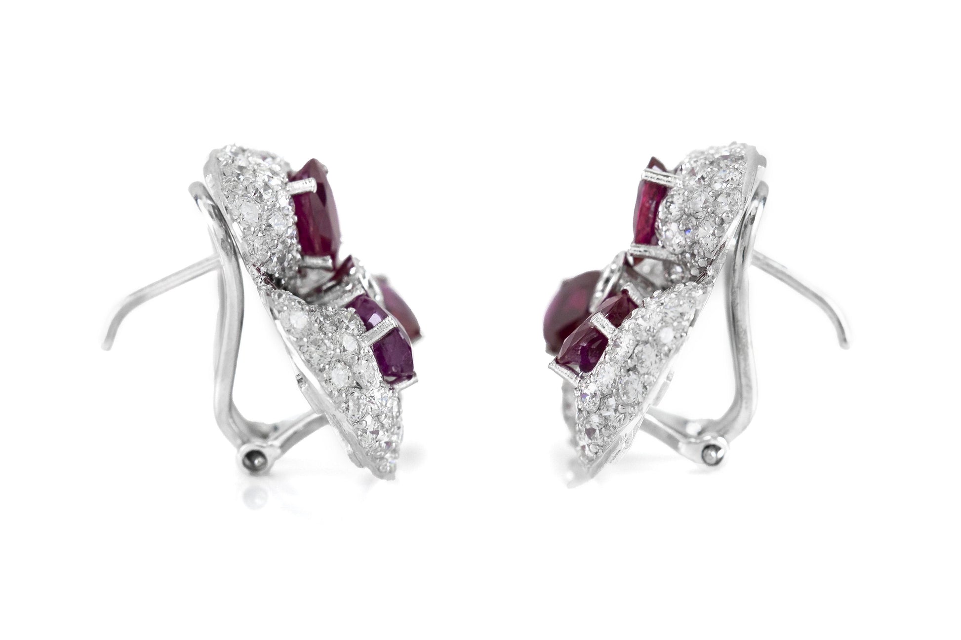 6.00 Carat Ruby and 6.00 Carat Diamond Flower Earrings