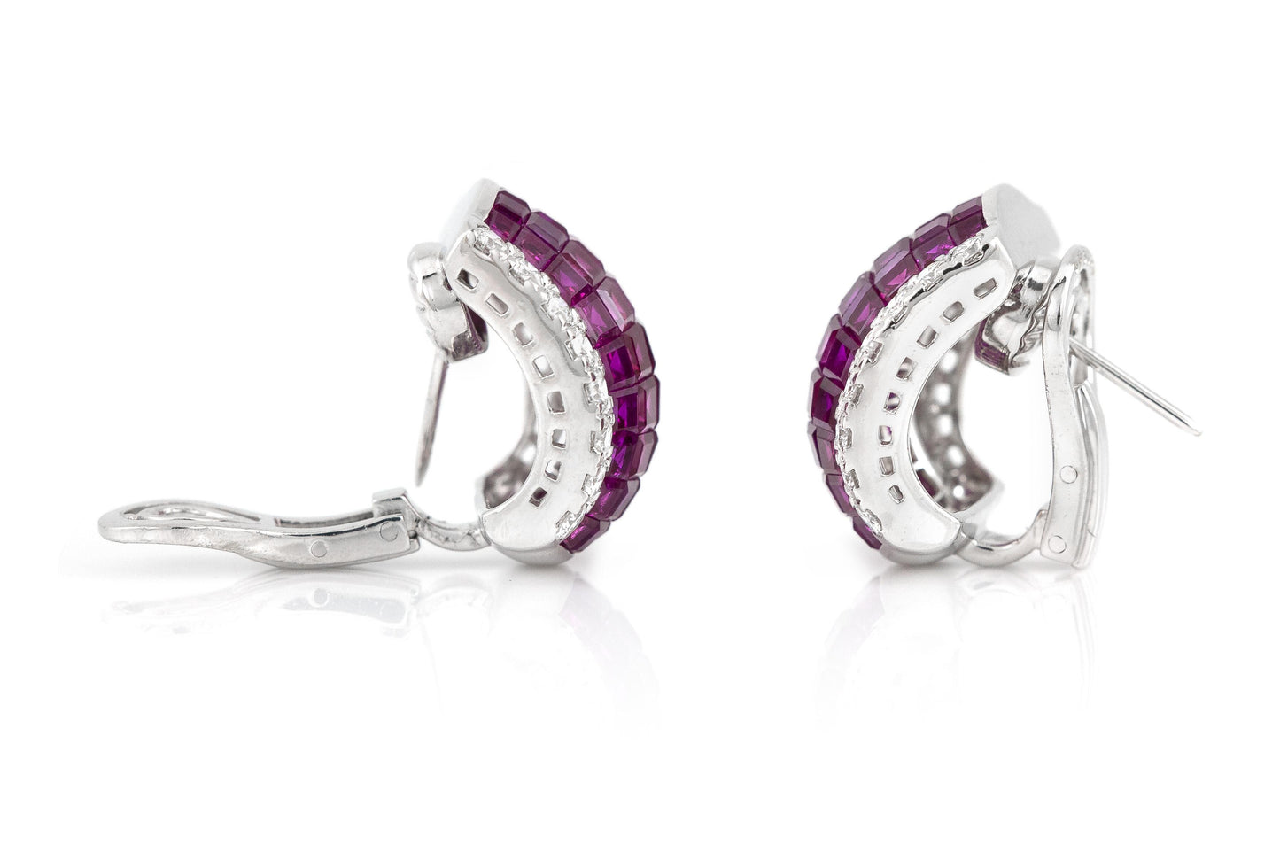 Vintage 1960s Oscar Heyman Invisible Set Ruby Earrings with Diamonds