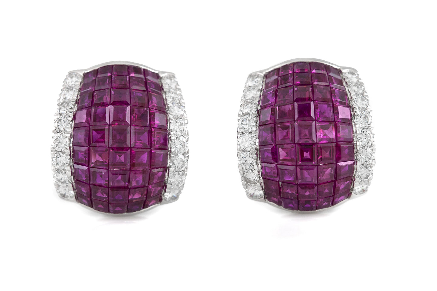 Vintage 1960s Oscar Heyman Invisible Set Ruby Earrings with Diamonds