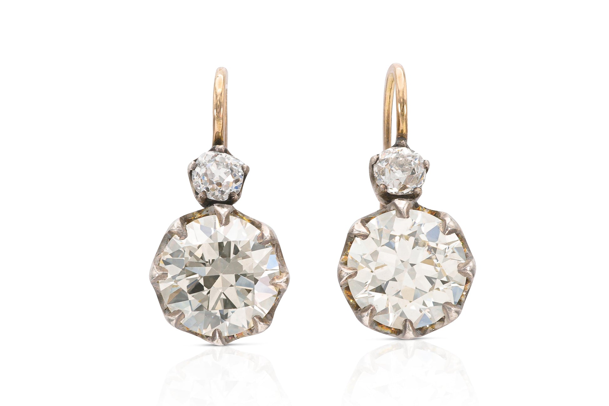 11.33 Carat Old European Cut Diamond Cluster Drop Earrings