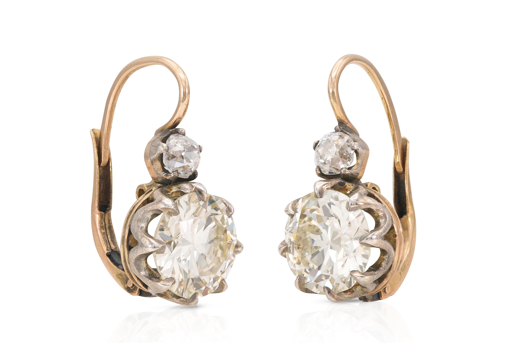 11.33 Carat Old European Cut Diamond Cluster Drop Earrings