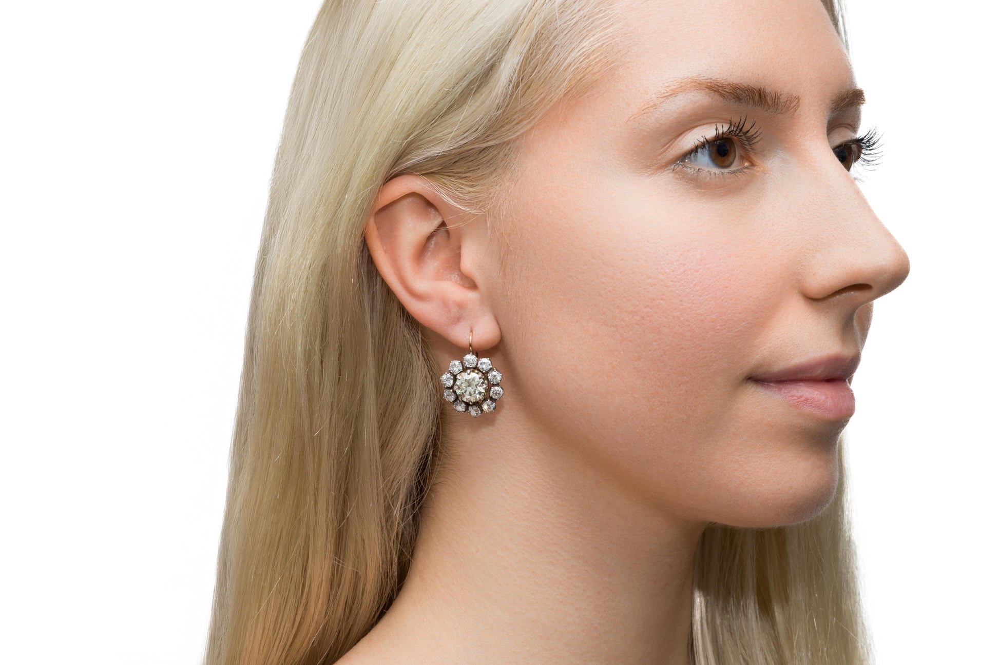 11.33 Carat Old European Cut Diamond Cluster Drop Earrings