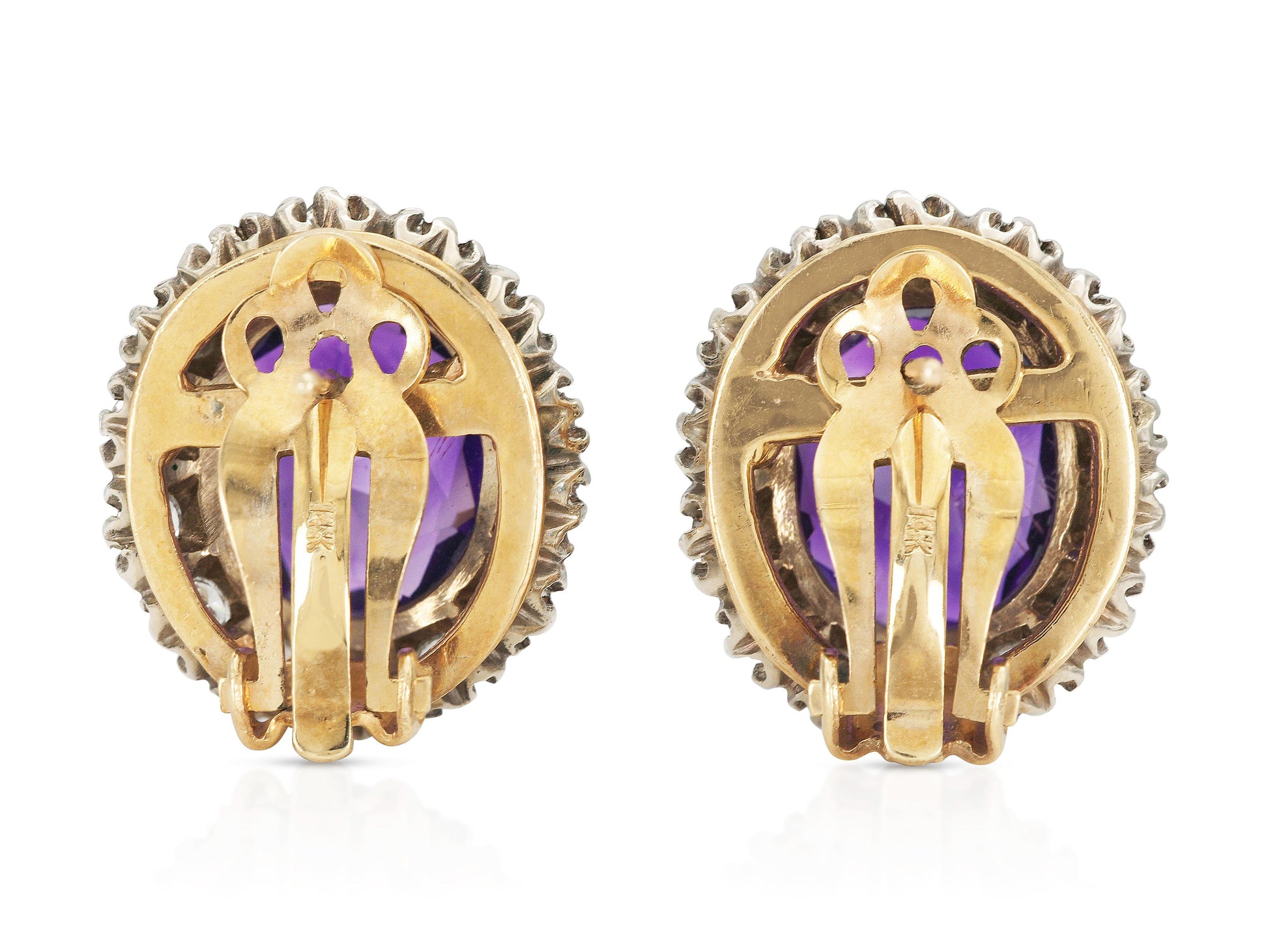 Vintage 1940s Retro Amethyst and Diamond Earrings
