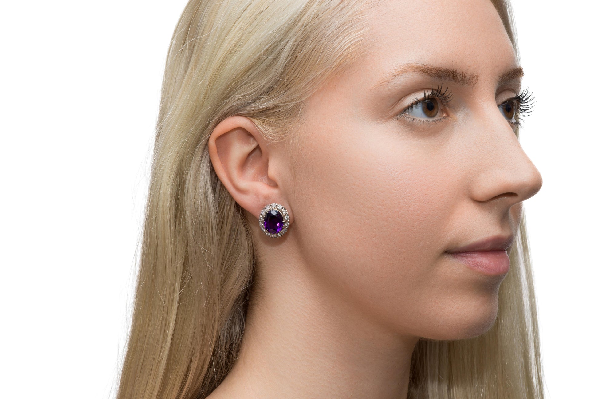 Vintage 1940s Retro Amethyst and Diamond Earrings