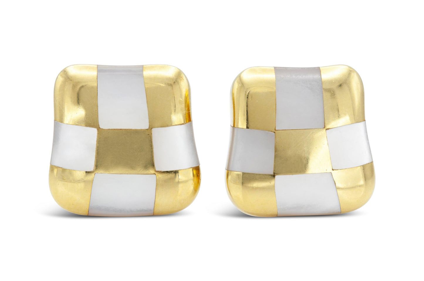 Vintage 1980s Tiffany & Co. Angela Cummings Gold and MOP Checkerboard Earrings